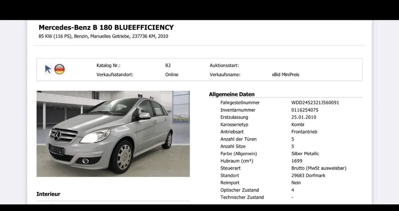 Mercedes-Benz Klasa B cena 23200 przebieg: 238000, rok produkcji 2010 z Goleniów małe 352